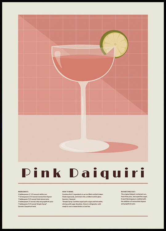 Pink Daiquiri Cocktail, Retro Recipe Plakat