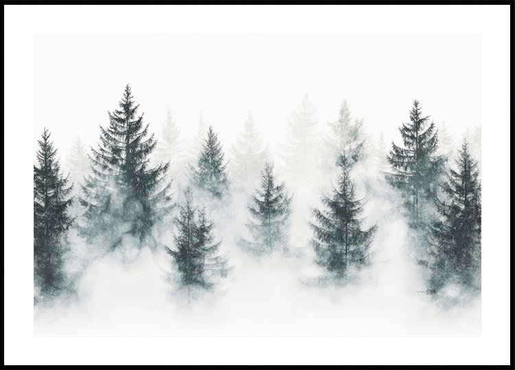 Watercolor Pine Forest in Mist Plakat