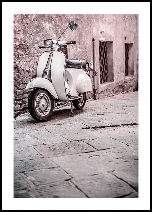 Vintage Scooter in Cobblestone Alley Plakat