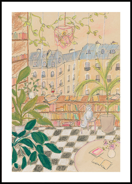 Antique Parisian Book Store Cat Plakat