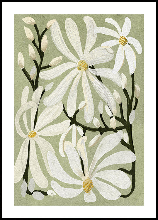 Star Magnolia Florals on Sage background Plakat