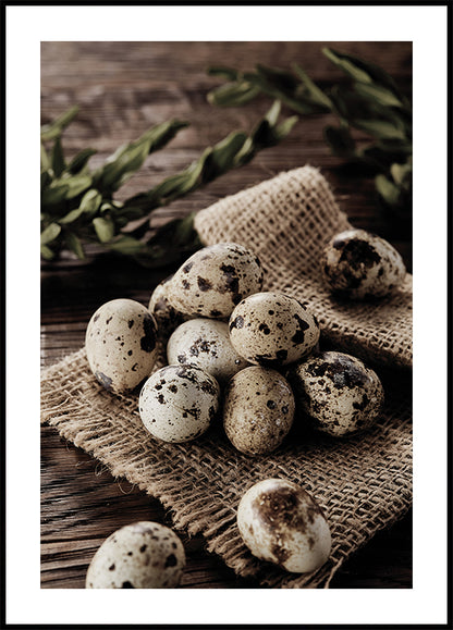 Quail Eggs on Rustic Burlap Plakat