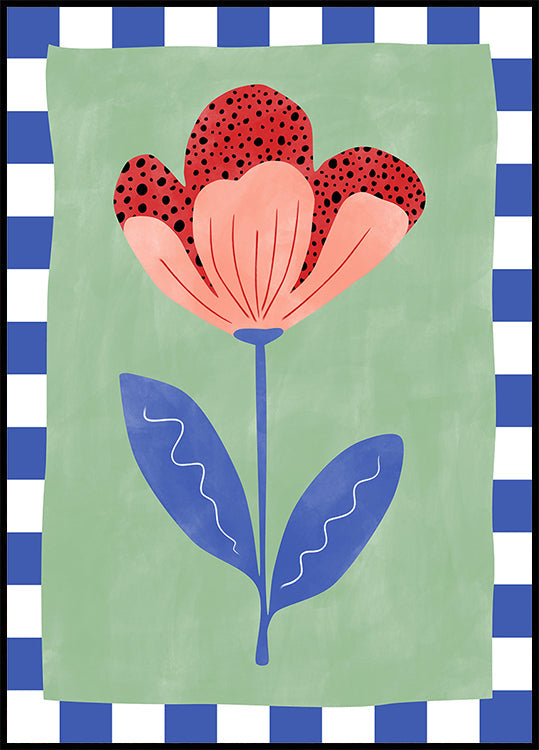 Stylized Flower With Red Petals And Black Dots Plakat