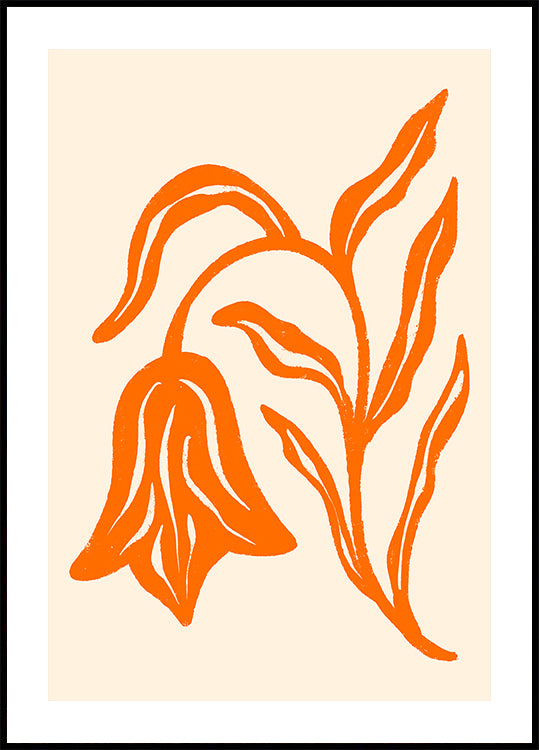 Stylized Orange Tulip  And Leaves Plakat