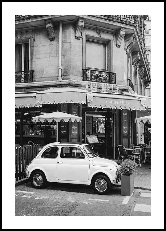 Parisian Café and Fiat 500 Plakat