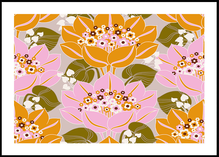 Pink and Orange Flowers with Green Leaves