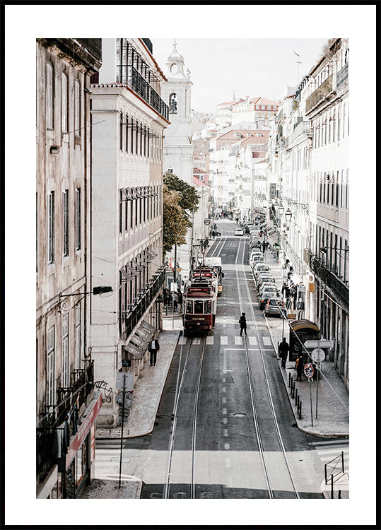 Lisbon Street With A Train Plakat - Posterbox.dk