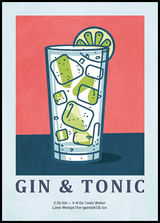 Gin & Tonic Cocktail Illustration Plakat