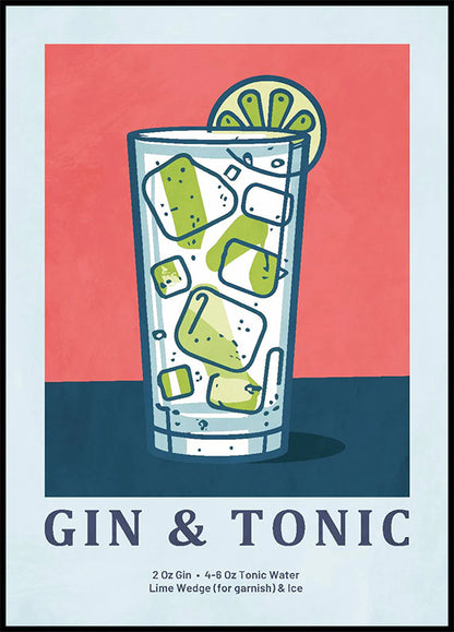 Gin & Tonic Cocktail Illustration Plakat