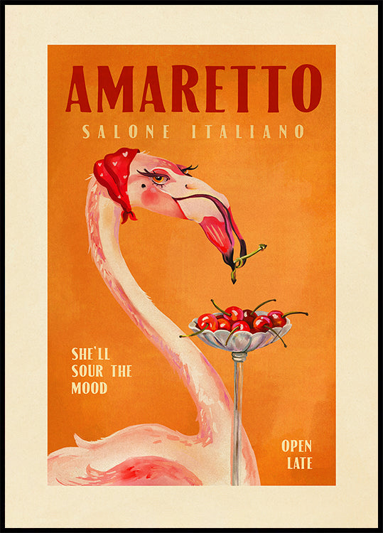 Amaretto Flamingo Art Deco Italian Cafe Travel Art Plakat