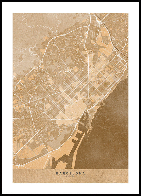 Map of Barcelona (Spain) in sepia vintage style Plakat