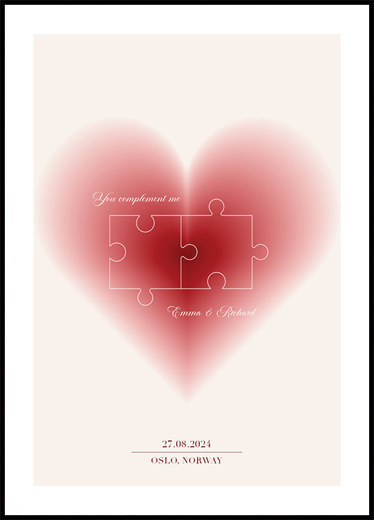 You Complete Me Personalized Heart Puzzle Plakat