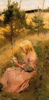 Girl Picking Flowers By Richard Bergh Plakat - Posterbox.dk