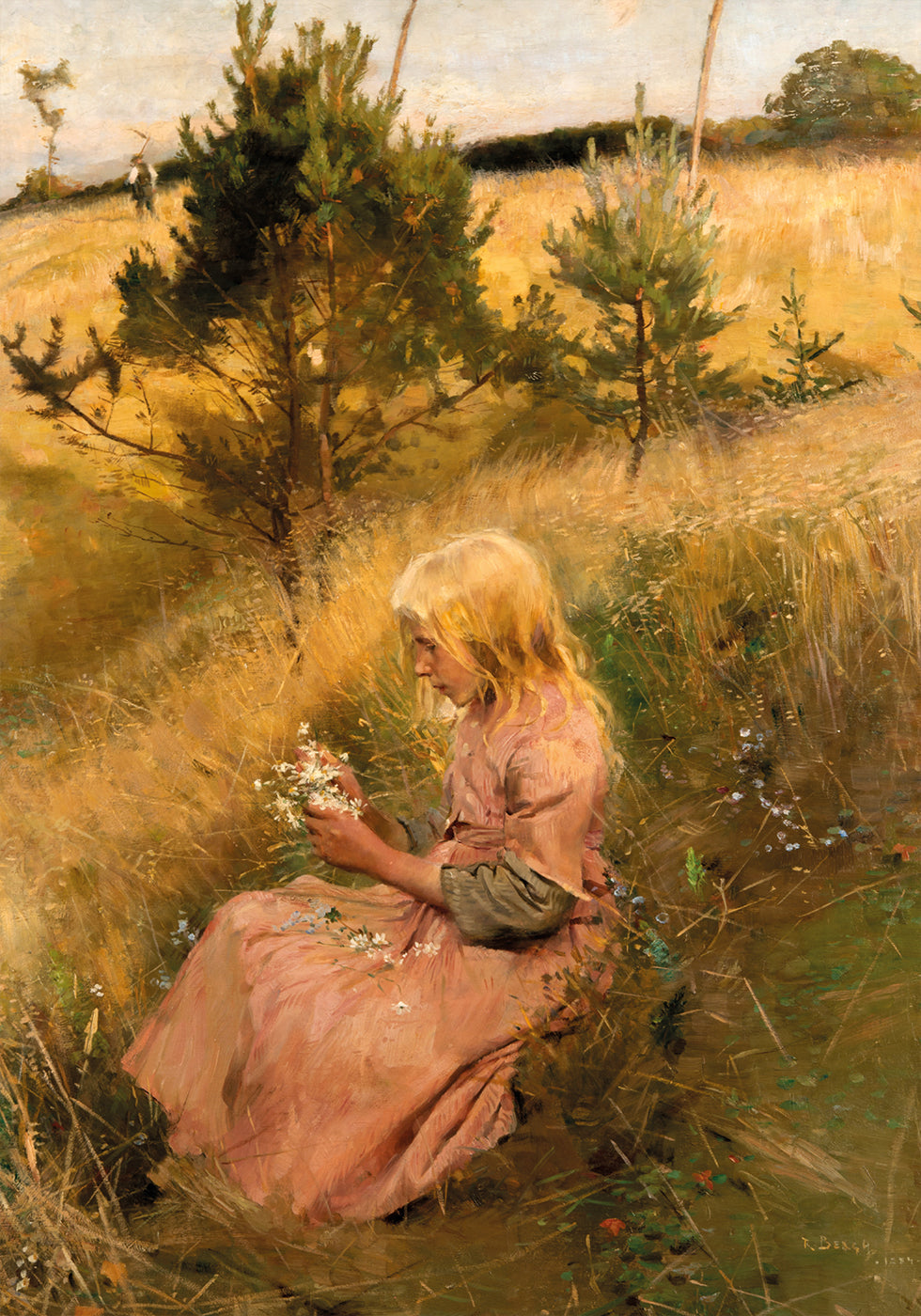 Girl Picking Flowers By Richard Bergh Plakat - Posterbox.dk