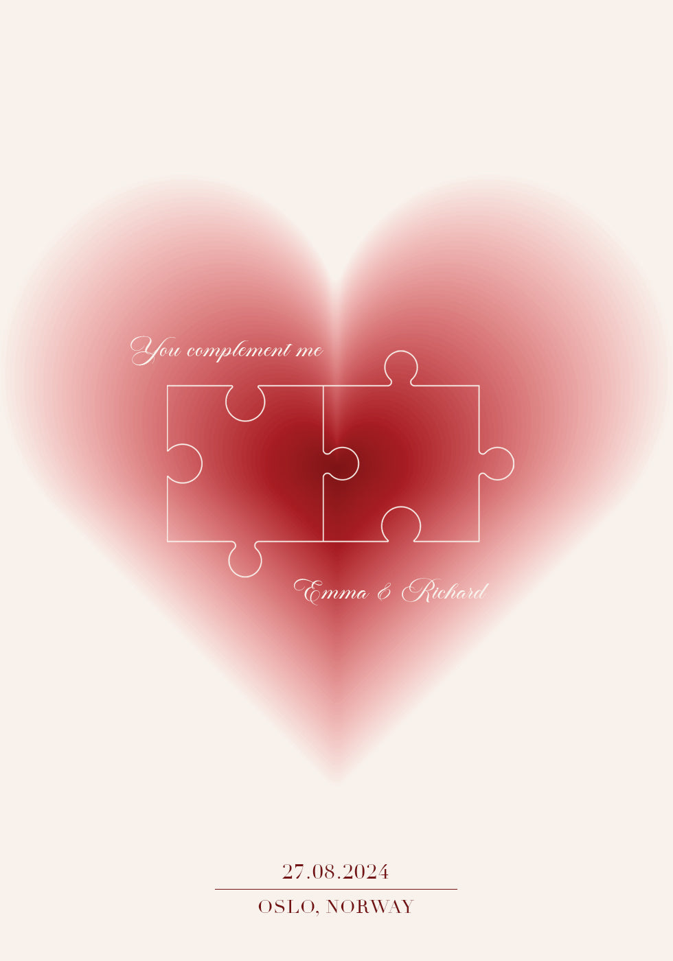 You Complete Me Personalized Heart Puzzle Plakat