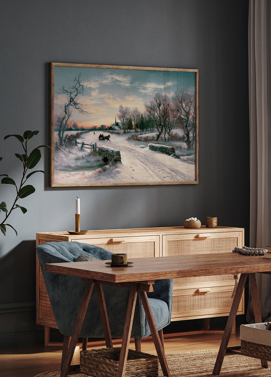 Horse And Carriage In Snow Plakat - Posterbox.dk