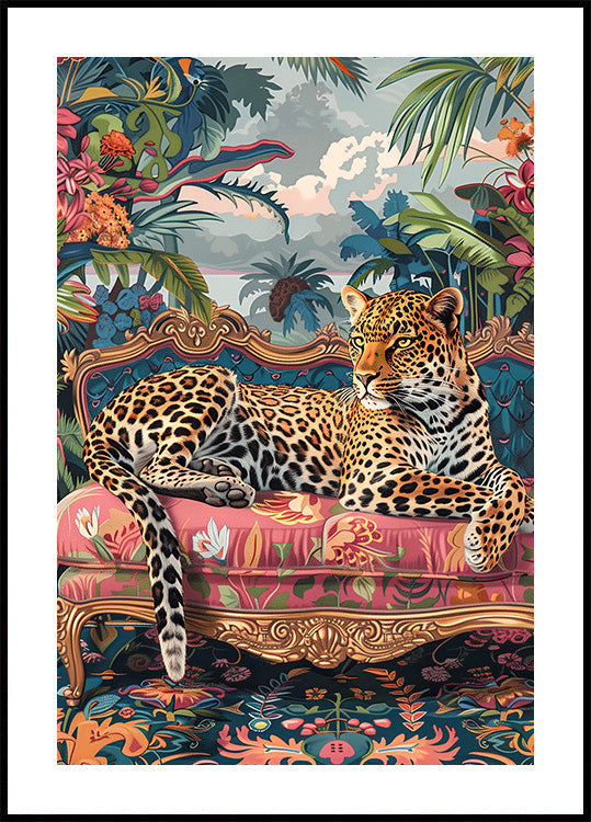 Leopard Lounging on a Luxury Sofa Plakat - Posterbox.dk