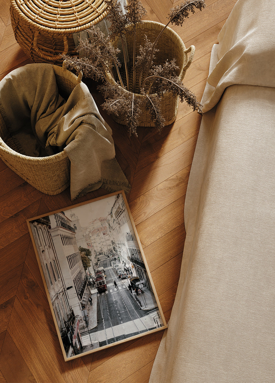 Lisbon Street With A Train Plakat - Posterbox.dk