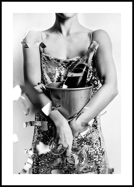 Woman with Champagne & Discoball Plakat - Posterbox.dk
