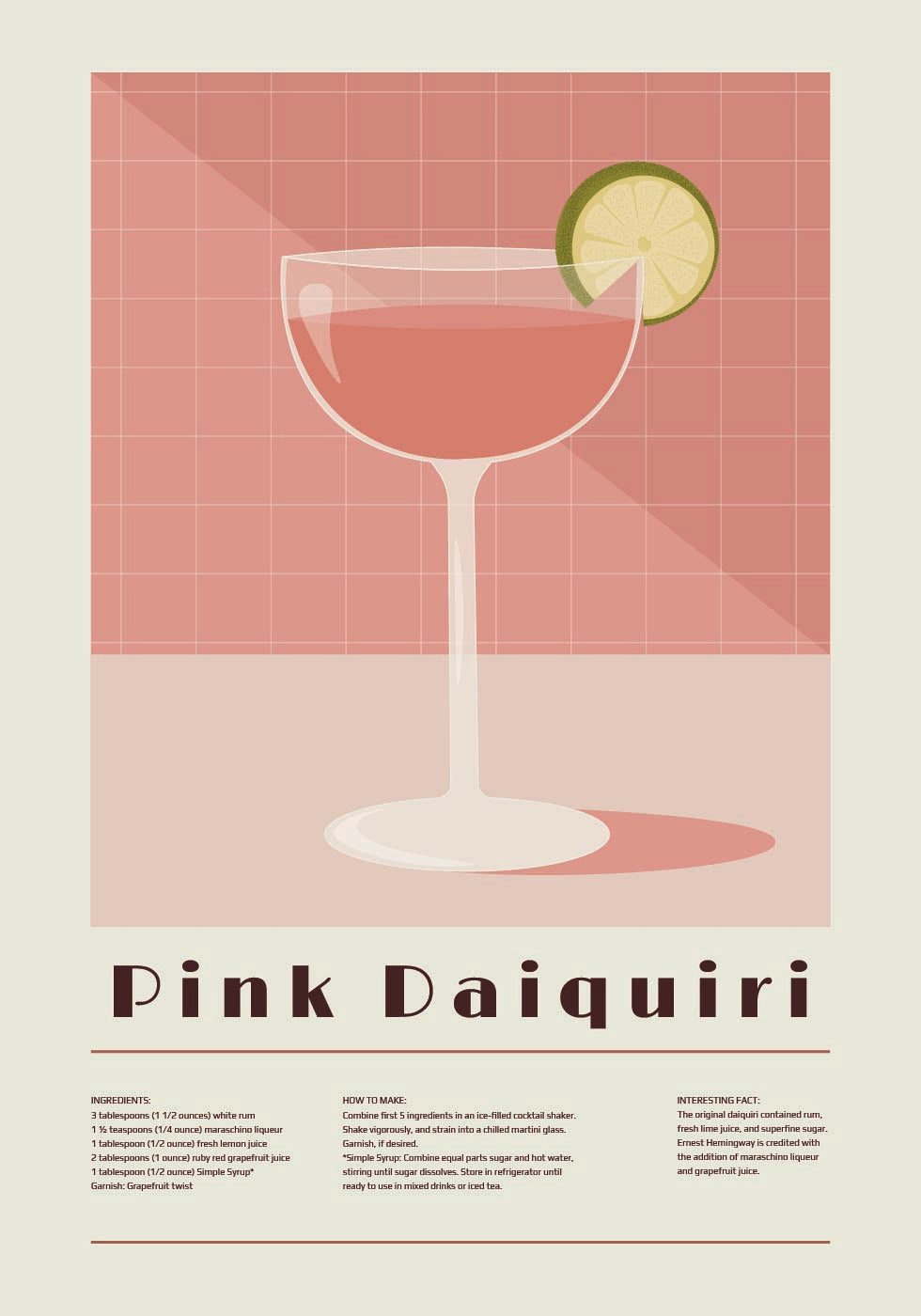 Pink Daiquiri Cocktail, Retro Recipe Plakat