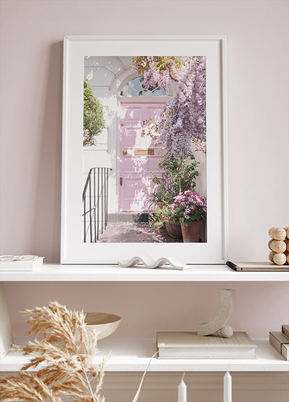 Pink Door with Flowers Plakat