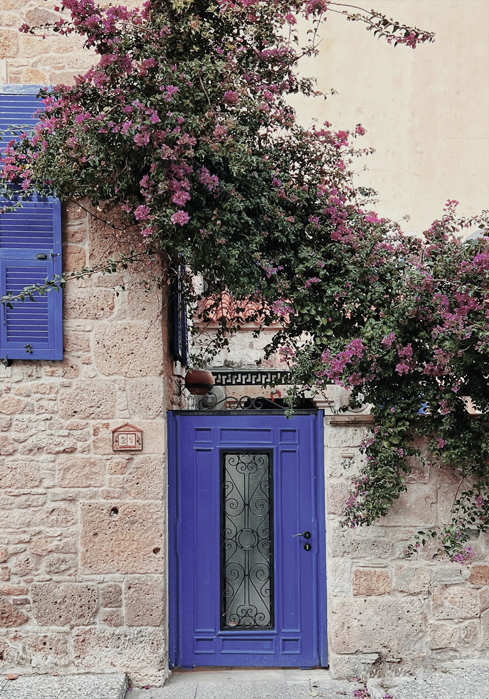 Vibrant Doorway with Bougainvillea Plakat - Posterbox.dk