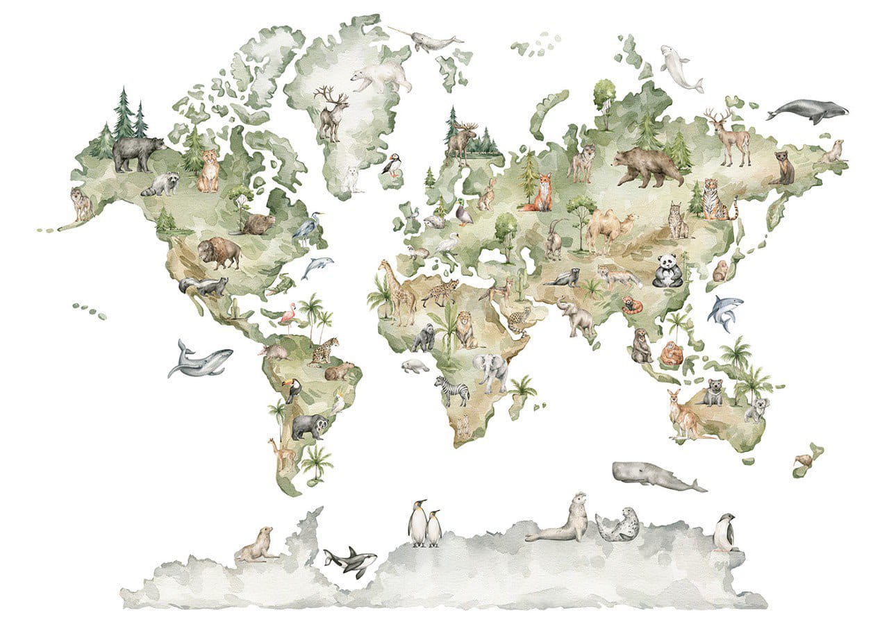 Animal World Map Plakat - Posterbox.dk