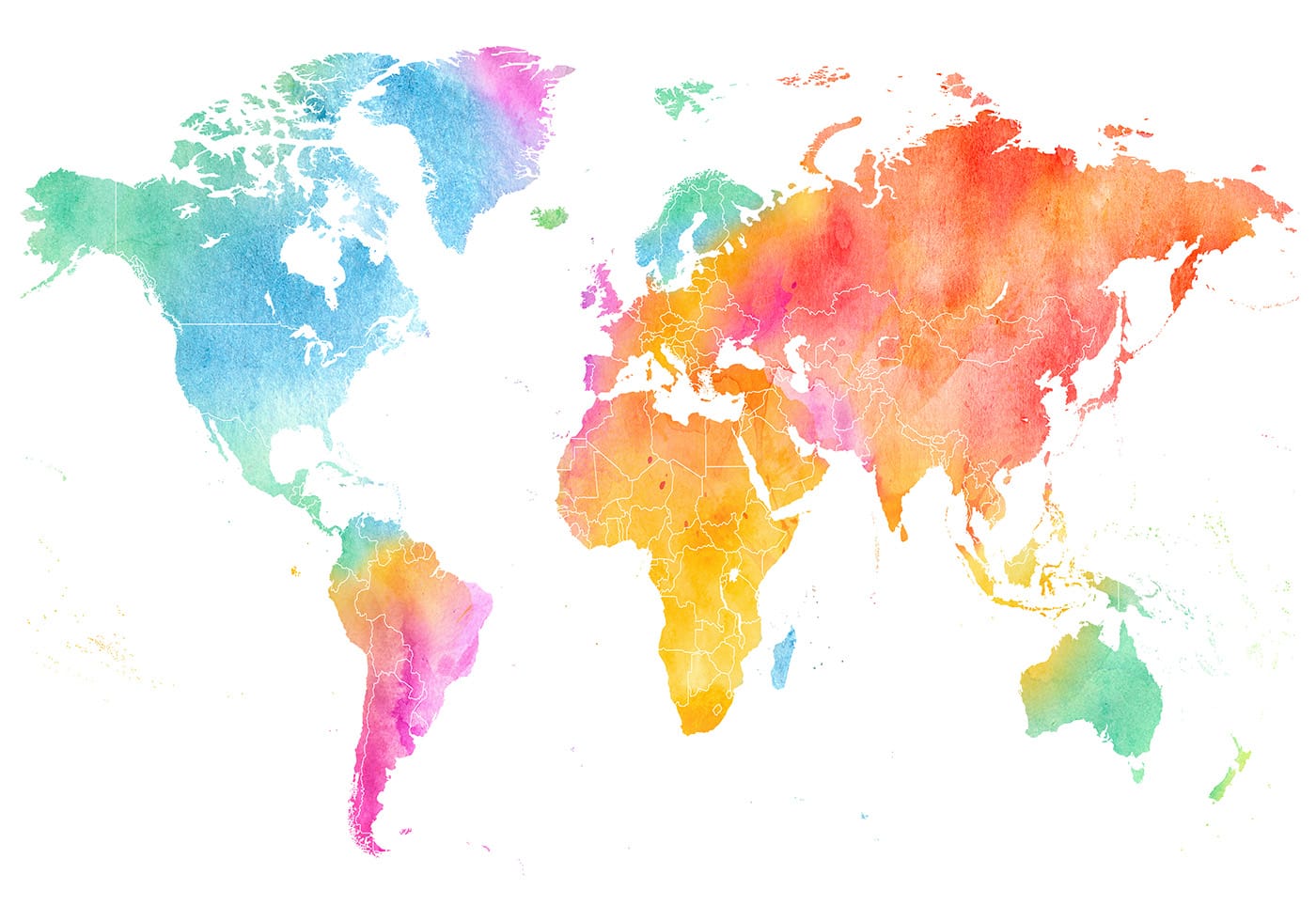 Multicolor Watercolor World Map Plakat - Posterbox.dk