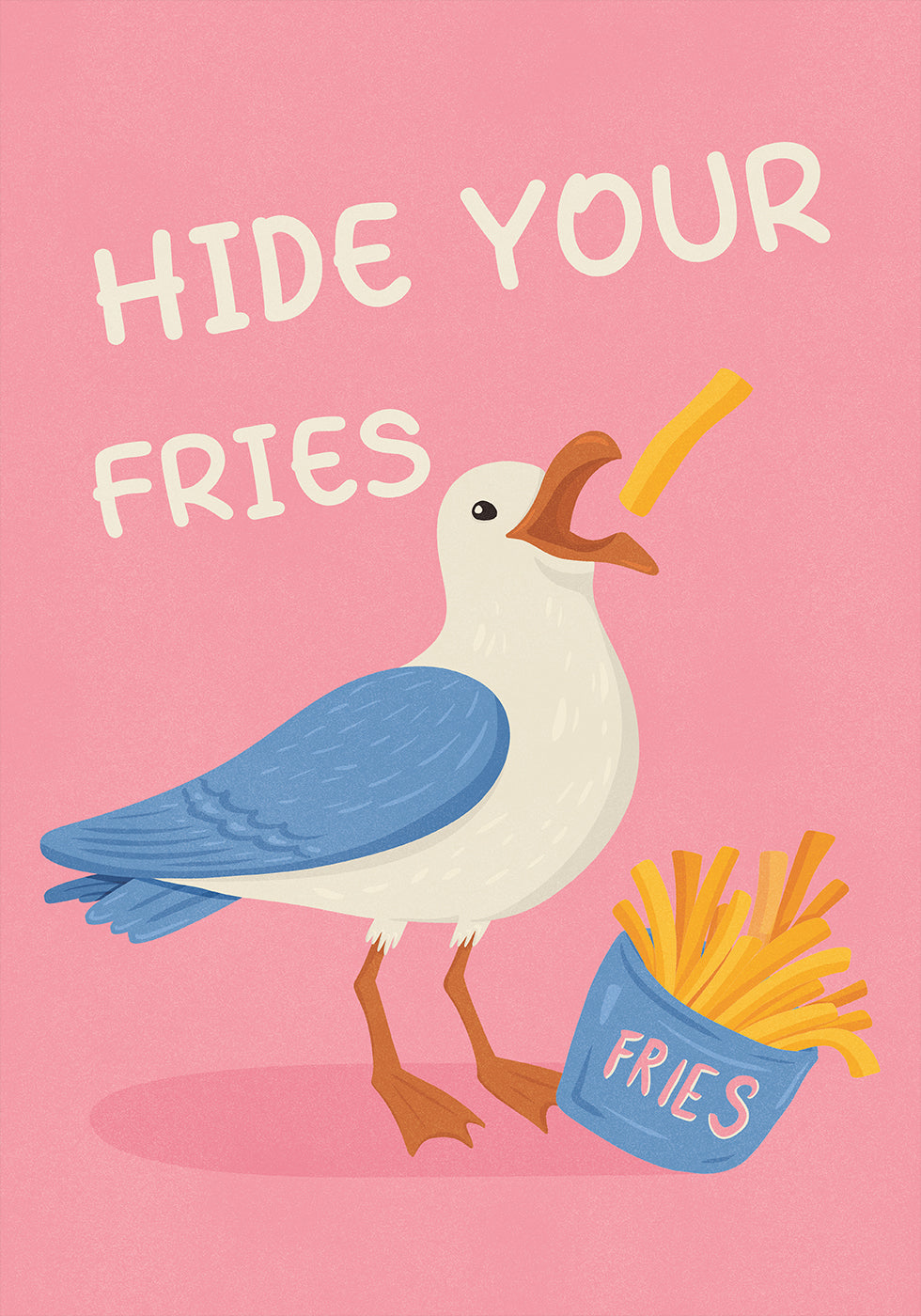 Seagull with French Fries Humorous Illustration Plakat