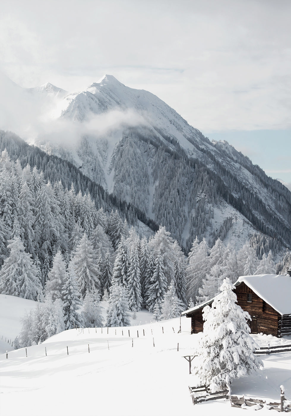Snow-Covered Cabin in the Alps Plakat - Posterbox.dk