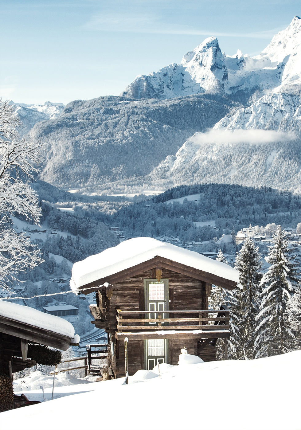 Quaint Snowy Cabin in Alpine Landscape Plakat - Posterbox.dk