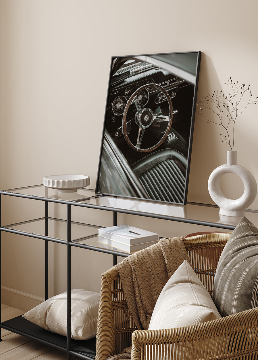 Vintage Car Steering Wheel Plakat - Posterbox.dk