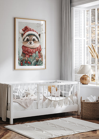 Festive Raccoon with Santa Hat Plakat