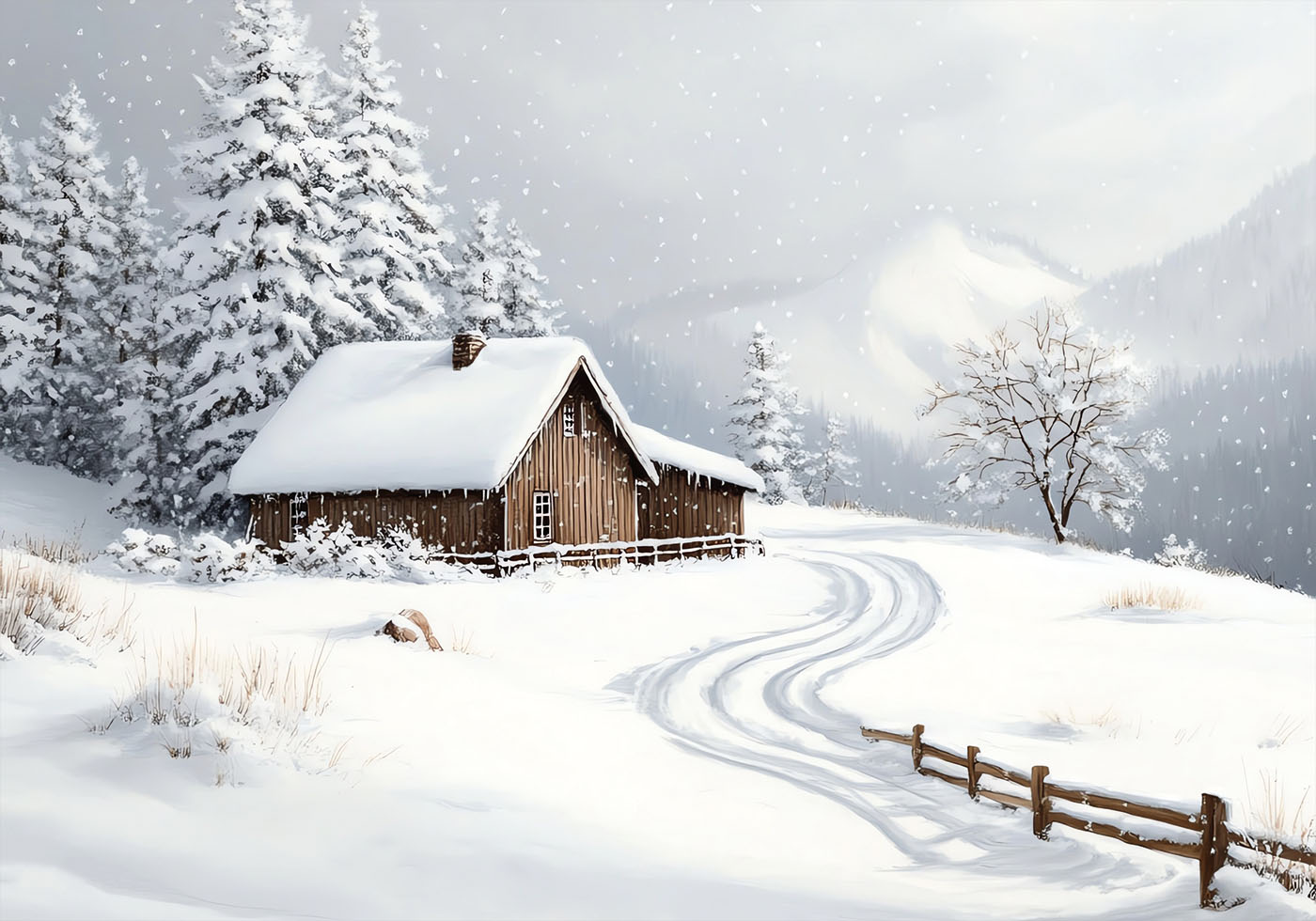 Winter Cozy Cabin in Snowy Forest Plakat