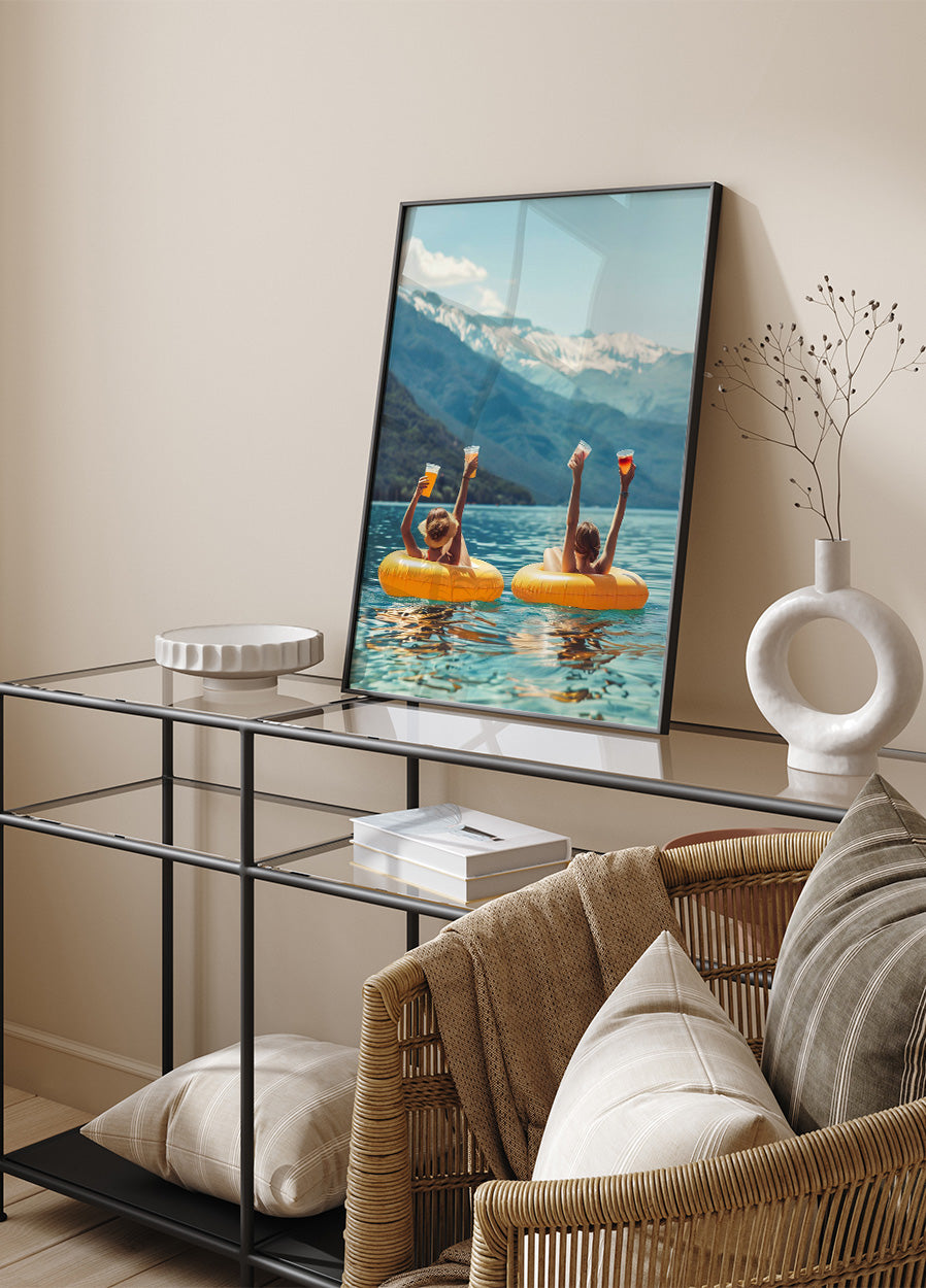 Women Drinnking On Water Lake Plakat - Posterbox.dk