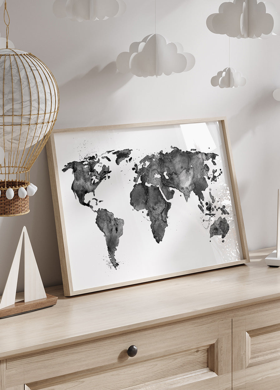 World Black Ink Map Plakat - Posterbox.dk