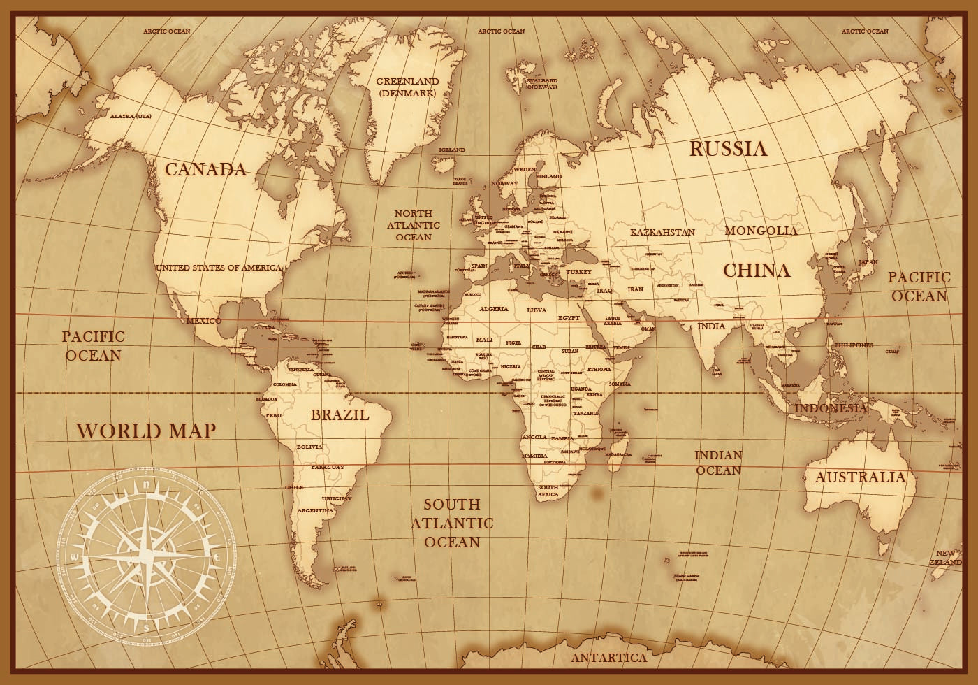 Vintage World Map Plakat - Posterbox.dk