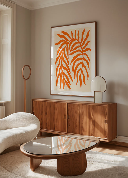 Orange Silhouette Textured Branch Plakat - Posterbox