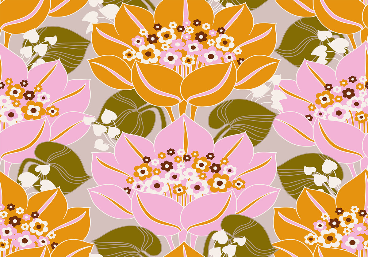 Pink and Orange Flowers with Green Leaves - Posterbox