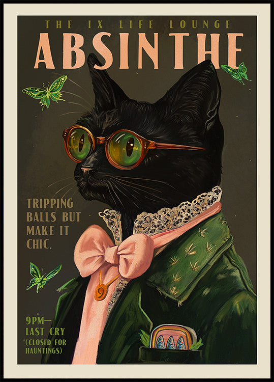 Chic Absinthe Cat Alcohol &amp; Cocktail Bar Art Plakat - Posterbox