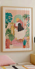 Woman taking bath in pink tropical bathroom Plakat - Posterbox