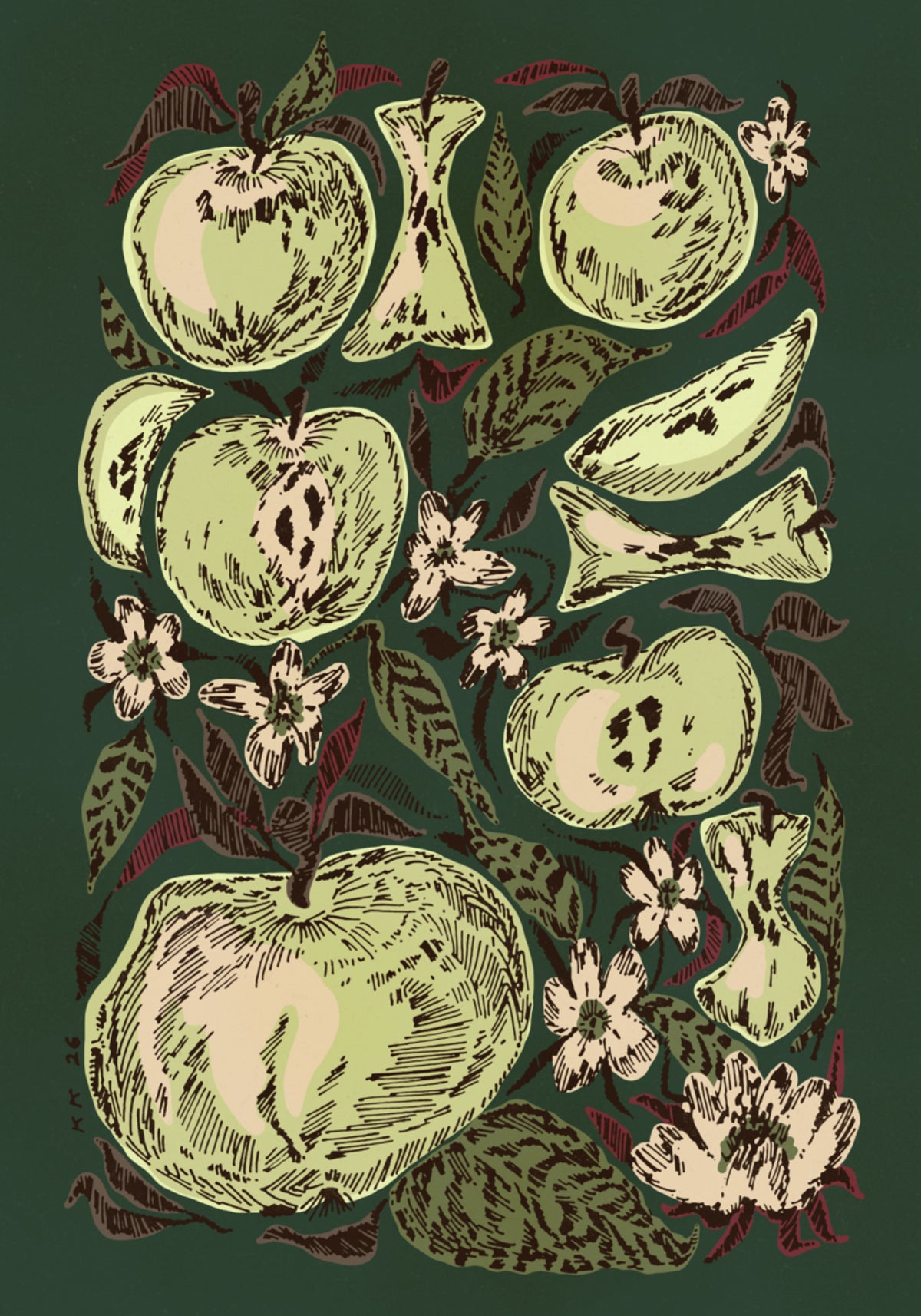 Sketched Green Apples - Posterbox