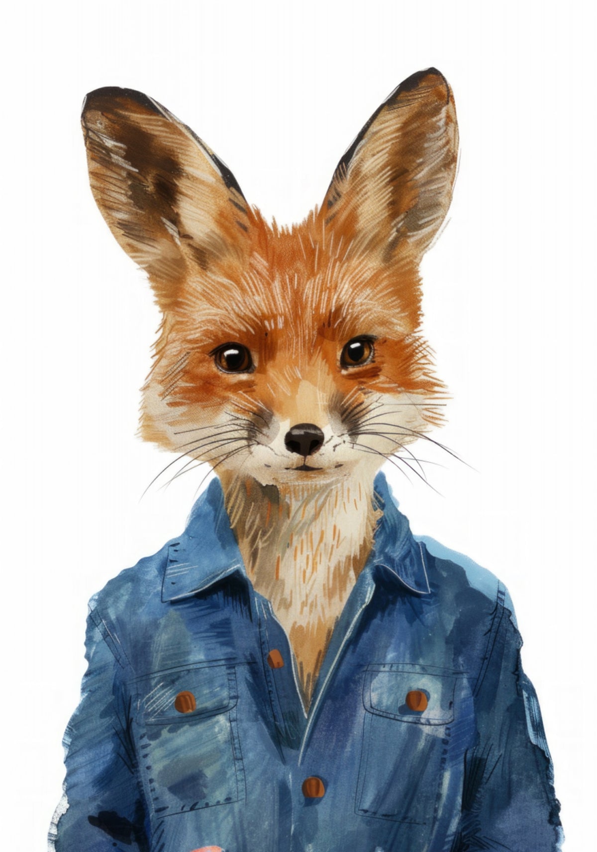 Stylish Fox In Denim Jacket - Posterbox