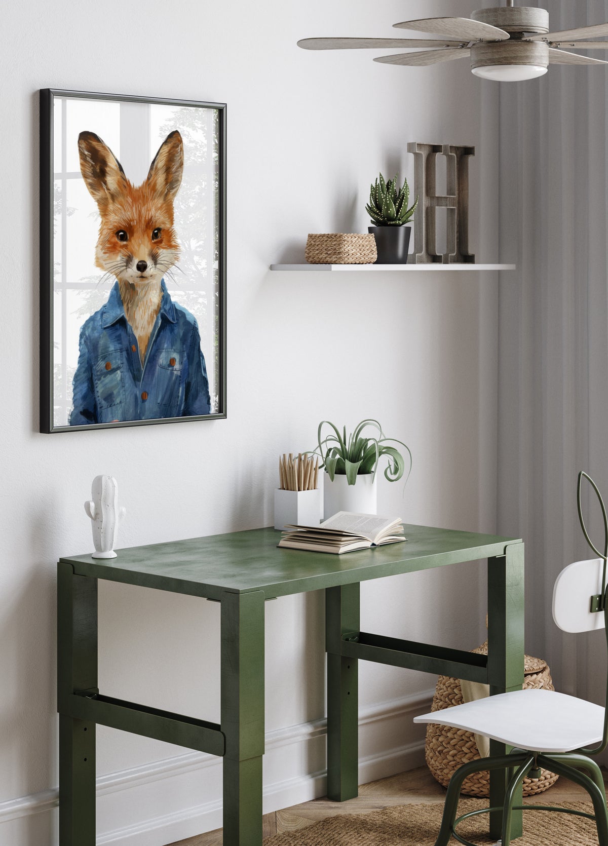 Stylish Fox In Denim Jacket - Posterbox