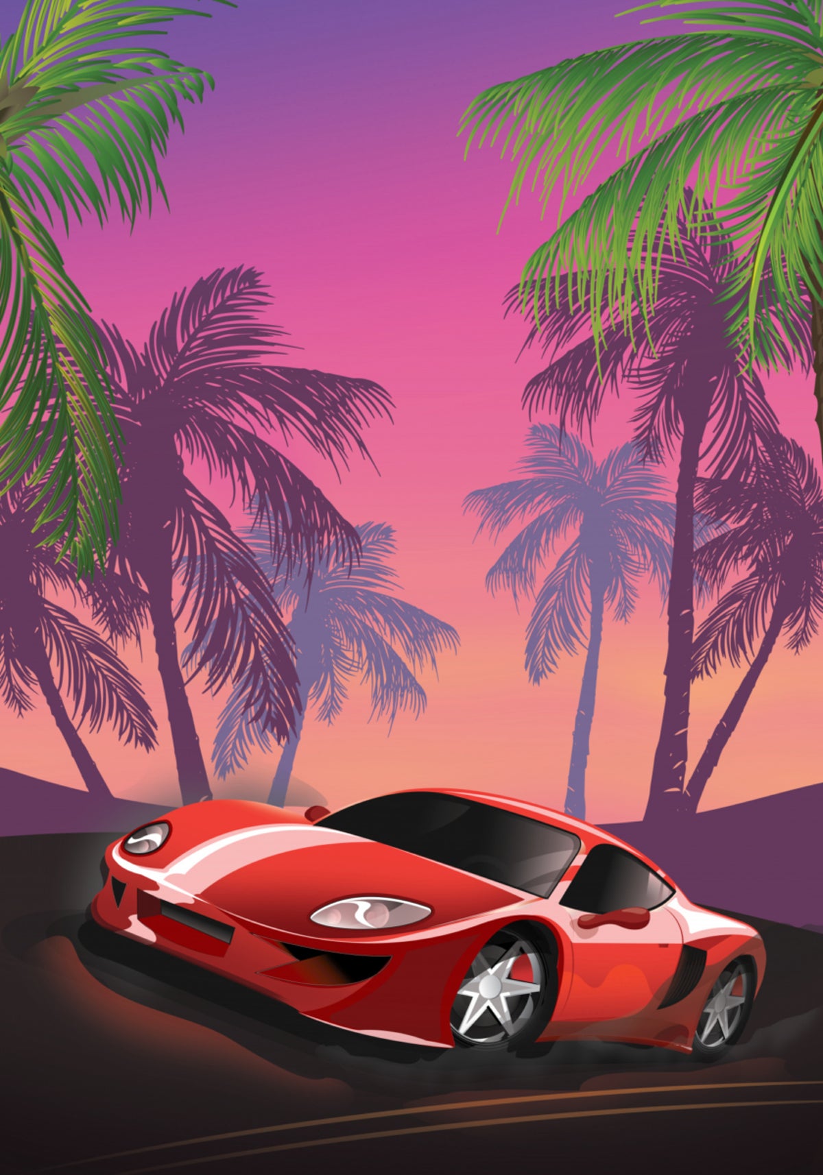 Red Sports Car Sunset - Posterbox