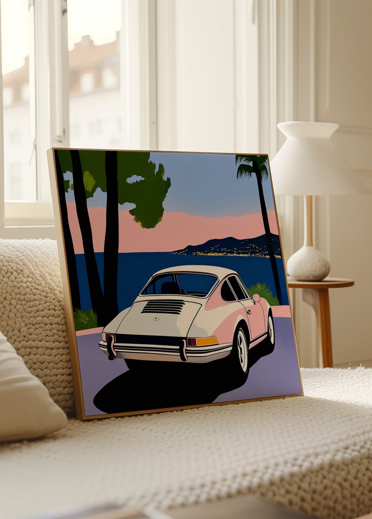 Pink Classic Car Sunset - Posterbox
