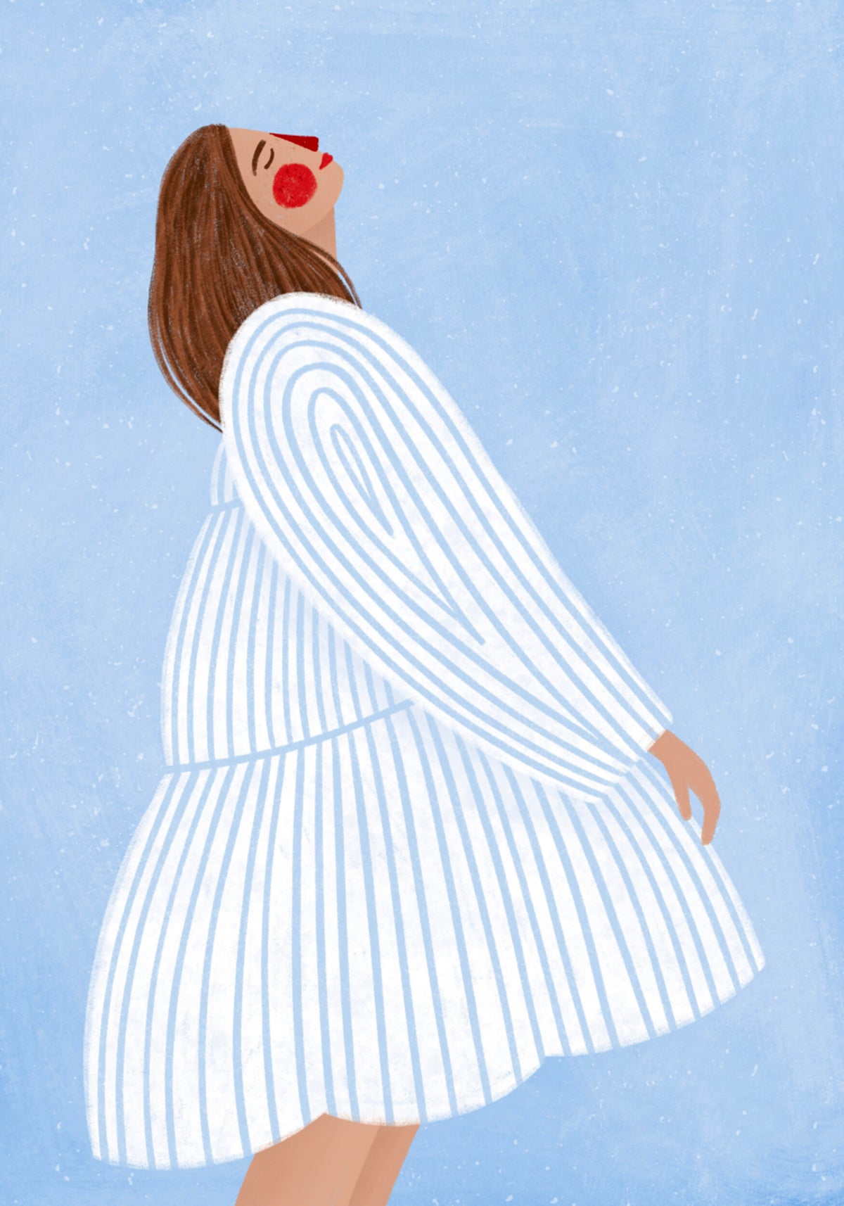 Joyful Woman Blue Stripes