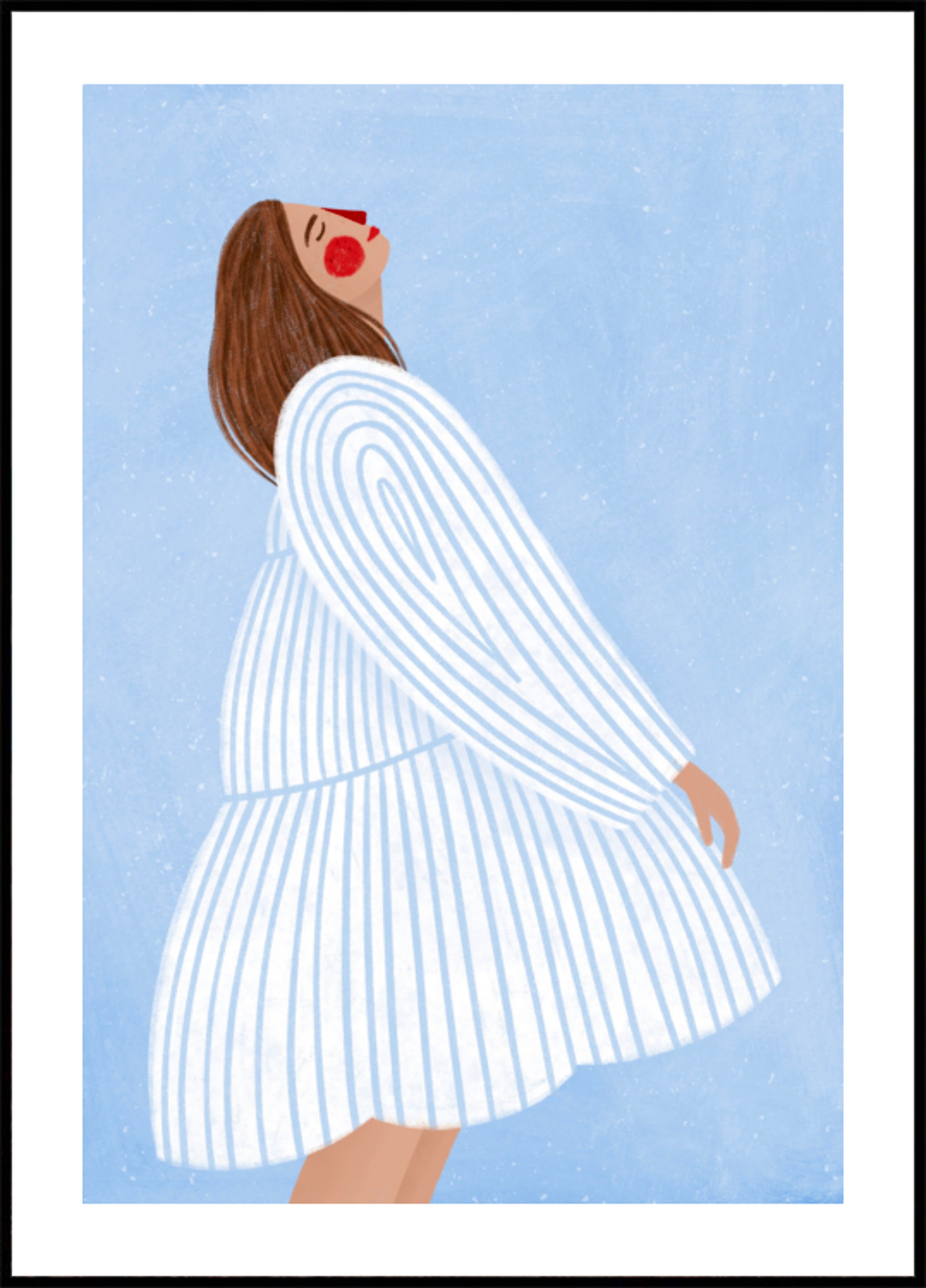 Joyful Woman Blue Stripes