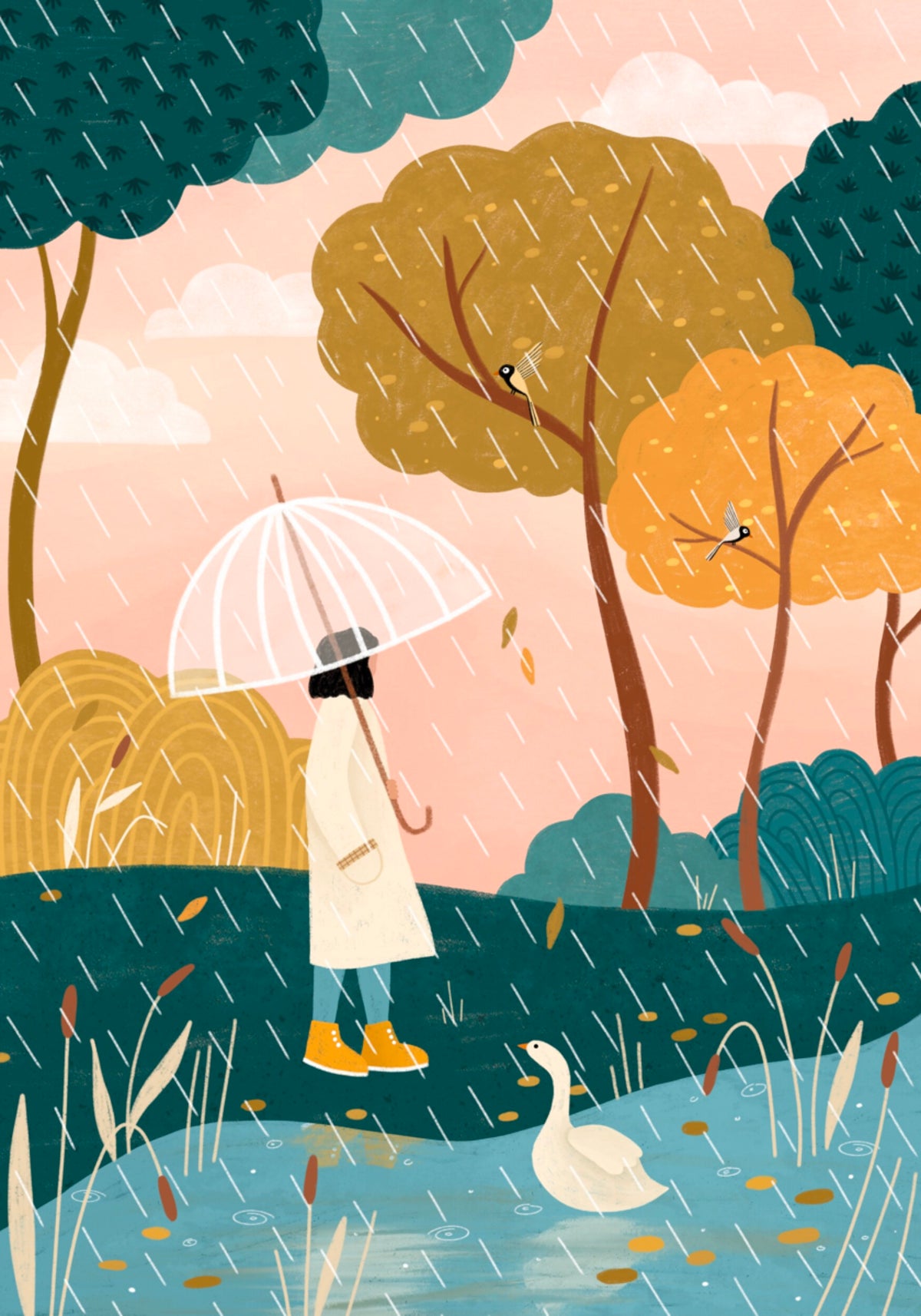 Walking In Autumn Rain - Posterbox