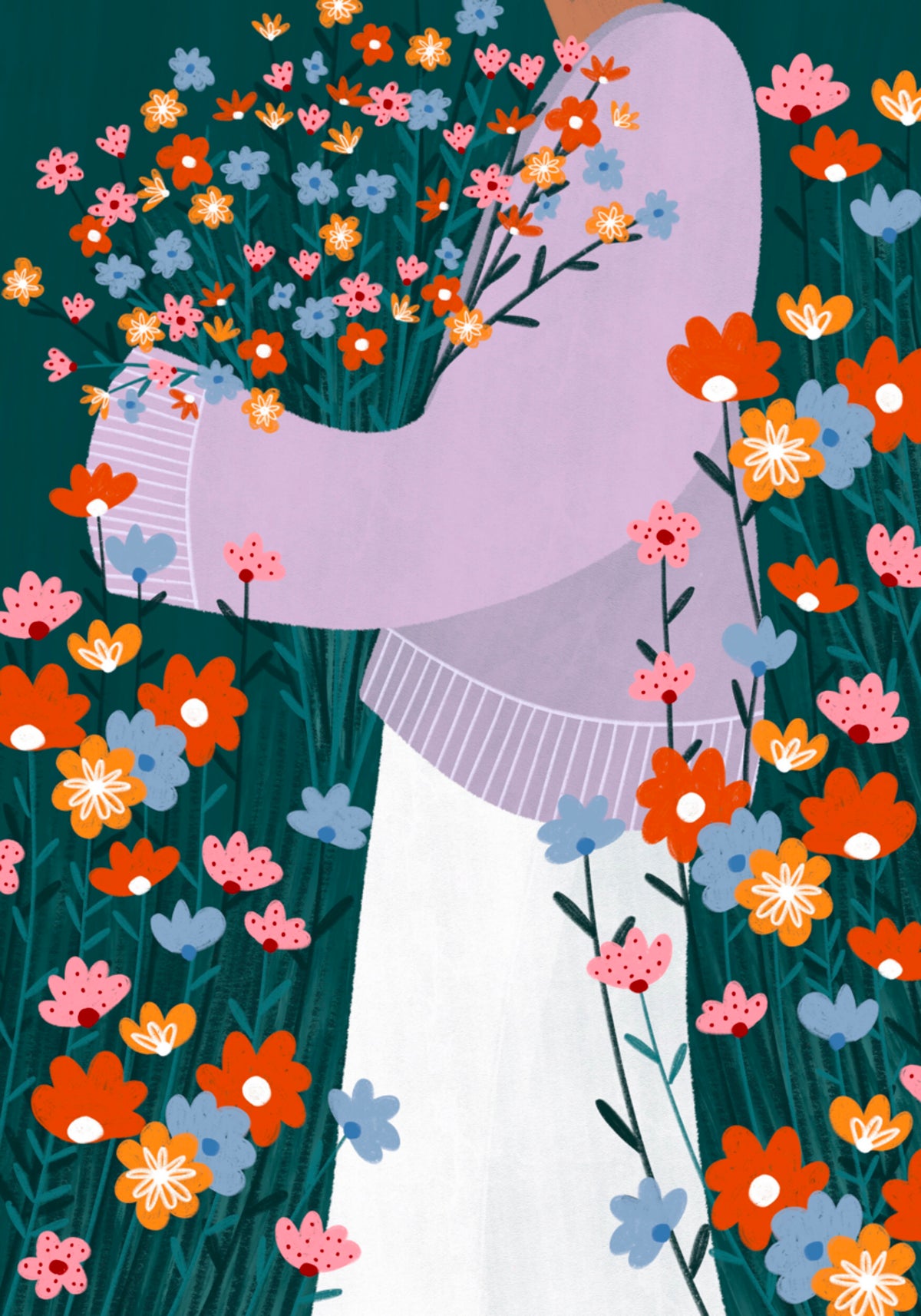 Happy Woman Holding Flowers - Posterbox